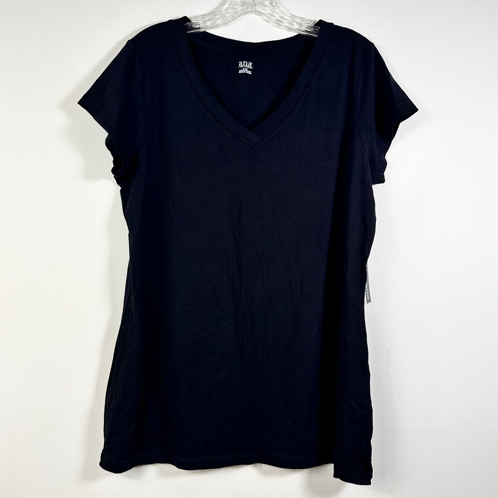 a.n.a A New Approach Womens Black V-Neck Short Sleeve T-Shirt XL‎ NWT 842-7724